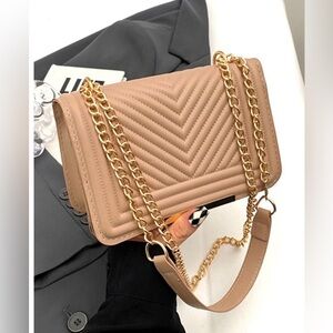 New!Brown VEGAN LEATHER CHEVRON GRID CROSSBODY SHOULDER FLAP BAG